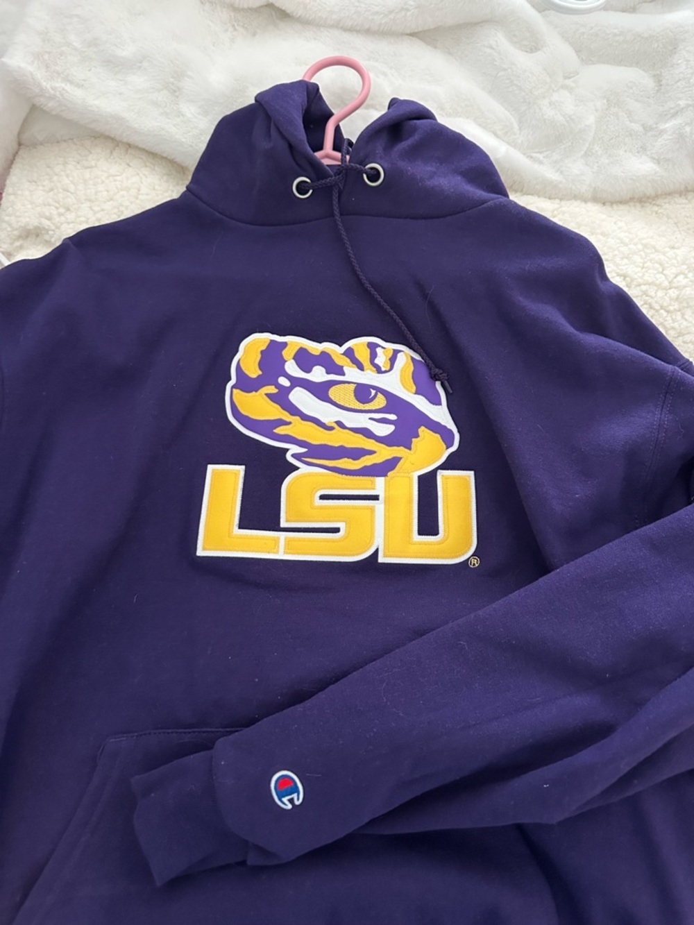 Champion Purple Hoodie with Yellow & White Team Crest